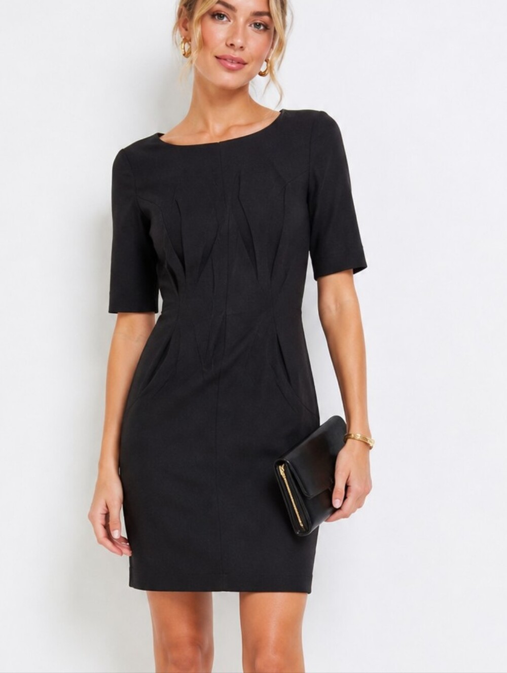 Tahari Black Structured Dress Short Sleeve